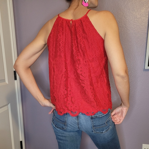 Francesca's Collection Blue Rain Lace High Neck Tank Top - Picture 9 of 10